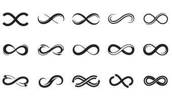 Minimalist Doodle Flower Infinity Symbol Icon Line Art Set Silhouette Showcasing Endless Loop and Floral Combinations for Unique Graphic Design vector