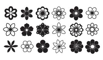 Diverse Colorful and Silhouette Groovy Floral Icon Set with a Mix of Hand-Drawn and Abstract Botanical Elements for Stylish Creations vector