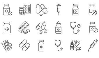 Versatile Set of Hospital Medical Medication and Healthcare Icons Line Art Silhouette Ideal for Health-Related Branding User Interfaces and Medical Publications vector