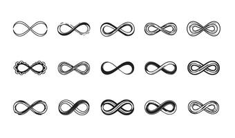 Creative Doodle Flower Infinity Symbol Icon Line Art Set Silhouette Including Hand-Sketched and Abstract Floral Infinity Shapes for Artistic Expression vector