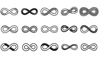 High-Quality Doodle Flower Infinity Symbol Icon Line Art Set Silhouette Featuring Intricate Hand-Drawn Illustrations for Digital and Print Media vector
