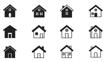 Elegant Home Icon Set Displaying a Variety of House Designs in Monochrome Vectors Style