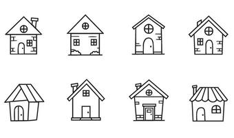 Aesthetic Home Icon Set Featuring Flat and Outline House Icons for Creative Use vector