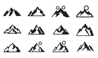Versatile Collection of Mountain Line Art Icon Silhouette Featuring Bold and Minimalist Designs for Outdoor and Nature-Themed Projects vector