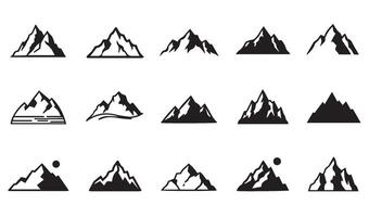 Elegant Mountain Line Art Icon Silhouette Collection with Detailed and Abstract Peaks for Web Icons Posters and Outdoor Branding vector