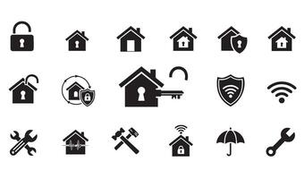 Comprehensive Smart Home Icon Set with Secure House Symbols and Maintenance Equipment Illustrations vector