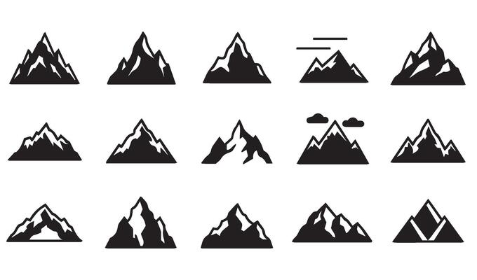 Minimalist Mountain Line Art Icon Silhouette Featuring Unique and Hand-Drawn Peaks for Outdoor Branding and Nature Graphics