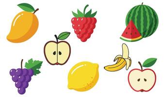Bright and Vibrant Fruit Icon Pack Showcasing Exotic and Everyday Fruits for Web and Print Applications vector