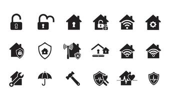 Smart Home Security Icon Set with Lock Protection and Safety Symbols for Digital and Print Design vector