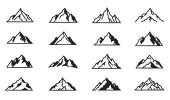 Diverse Mountain Line Art Icon Silhouette Featuring Simple and Complex Peaks for Nature Lovers and Outdoor Enthusiasts vector