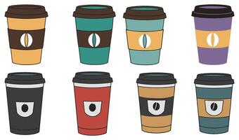 Detailed Yeti Rumble Coffee Cup Set Illustration Showcasing a Collection of Hot and Cold Drink Containers in Various Color Variations vector