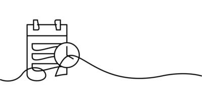 continuous line drawing of calendar and clock icon, date management symbol. abstract line art illustration vector
