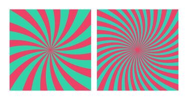 Set of Abstract Red Spiral Sun Bursts on Green Background, 2 Square Holiday Posters vector