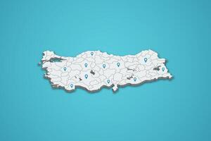 Turkey 3D map illustration with province map pin on isolated background vector