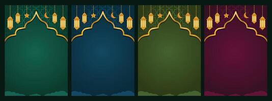 elegant ramadan background set with frame and lantern decoration, suitable for ramadan or eid mubarak greeting. vector