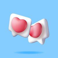3D like icon with heart isolated. Social media notification button. Love like symbol in white square speech bubble. vector