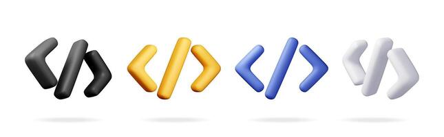 3d set of code icon isolated on white. Render collection of computer software language symbol. Computer programming language. vector