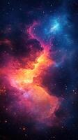 Colorful cosmic nebula displays vibrant clouds and twinkling stars in a deep space setting photo