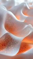Unique texture of illuminated fabric showcasing flowing contours and intricate patterns in soft tones photo