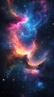 Stunning view of a colorful nebula in deep space highlighting vibrant gases and distant stars photo