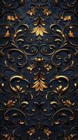 Elegant wall design featuring intricate gold and black floral patterns photo