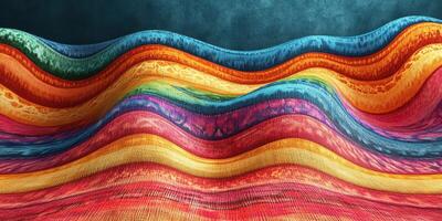 Colorful waves of fabric showcase vibrant patterns and textures in a textile design display photo