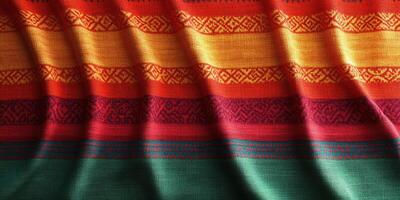 Colorful textile featuring traditional patterns, suitable for decor or fashion projects in a vibrant setting photo