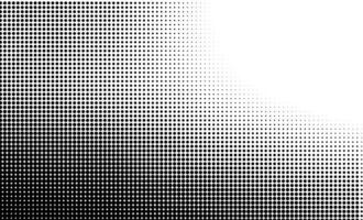 Curved halftone gradient pattern featuring black dots on white background with a striking shift in density and direction. vector