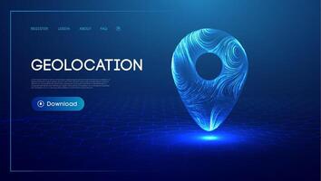Gps map location pin. Geolocation map mark, point location. Futuristic technology Gps in 3d style on blue background. 3d illustration. Blue abstract futuristic business travel map vector