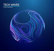 Futuristic sphere with flowing neon contour lines representing tech waves. technology background vector