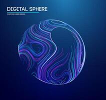 Futuristic digital sphere with intricate contour lines forming a dynamic wave pattern technology background vector