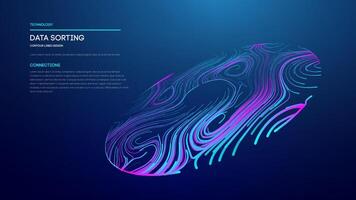 Abstract 3D contour lines with pink and blue gradient representing data connections and flow vector