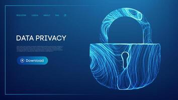 Abstract blue glowing lock symbolizing data privacy and cybersecurity. vector
