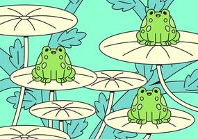 Cute frogs sitting happily on lily pads in swap background vector