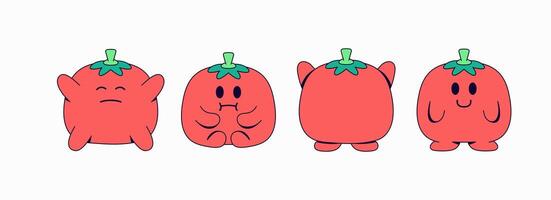 Cute tomato chubby with fourth different pose and expression vector