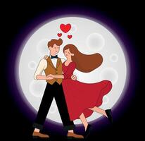 Loving couple, dancing, with a moon behind, backdrop for backgrounds, textures, designers vector