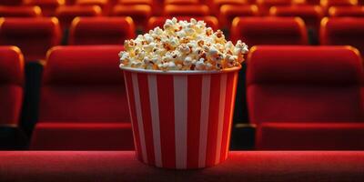 Enjoying freshly made popcorn in a cozy cinema during a weekend movie night with friends photo