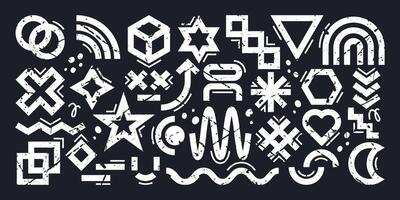 Abstract symbols and geometric shapes on a dark background vector