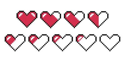 Pixel Art Heart Health Bar, Retro Game Life Indicator vector