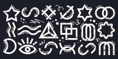 Abstract geometric shapes with grunge texture on black background vector
