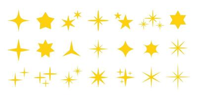 Set of golden shining stars and sparkles isolated on white background vector