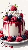 Sweet dessert topped with berries and cream creates a tempting treat for any occasion photo