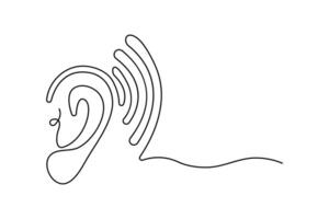 One continuous line drawing of human ear linear style Hand drawn isolated design illustration vector