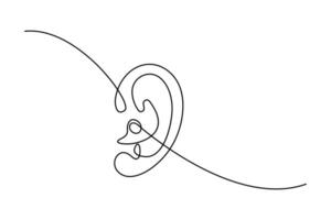 Human ear one line art drawing continuous isolated on white minimalist design vector