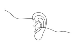 Simple illustration of human ear shape continuous one line art ear outline design vector