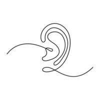 Human ear continuous line drawing of outline style with white background vector