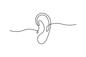 Human ear continuous one line drawing of minimalist outline art design vector