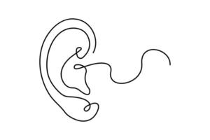 Human ear continuous line art drawing of outline icon with white background vector