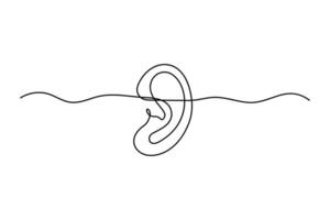 One continuous line drawing of human ear linear style Hand drawn minimalism design vector