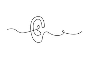Human ear continuous single line art drawing of concept doodle style outline illustration vector